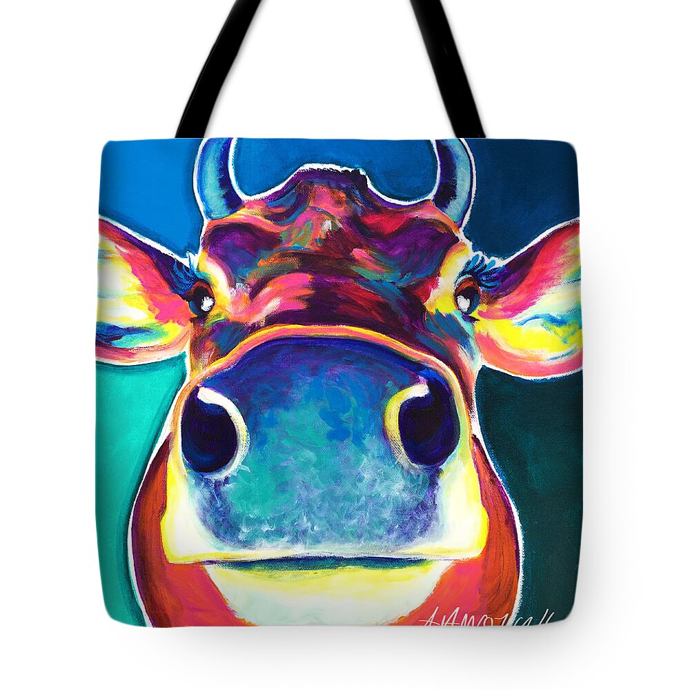 Cow Tote Bag featuring the painting Cow - Fawn by Dawg Painter