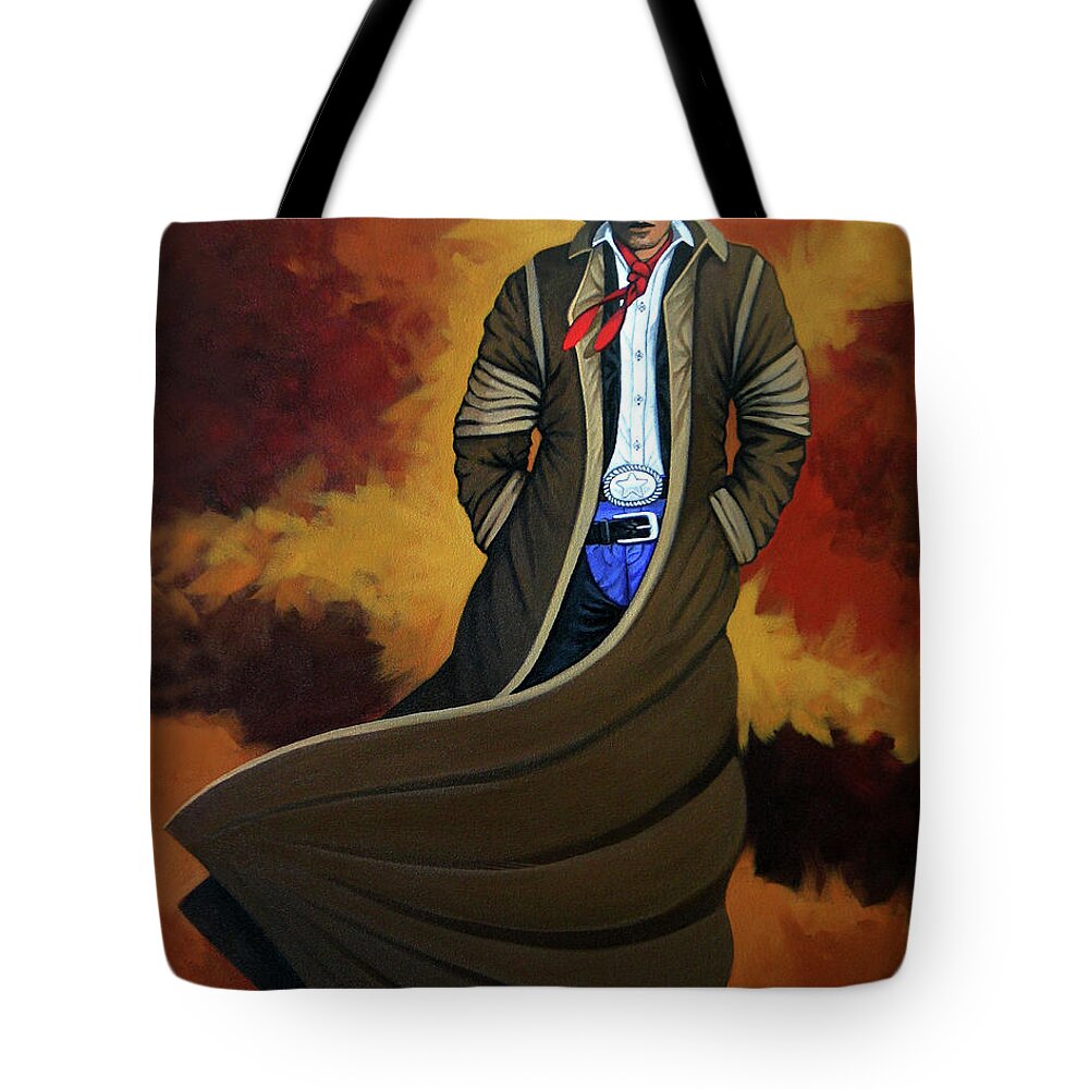 Cowgirl Tote Bag featuring the painting Cowboy Dust by Lance Headlee
