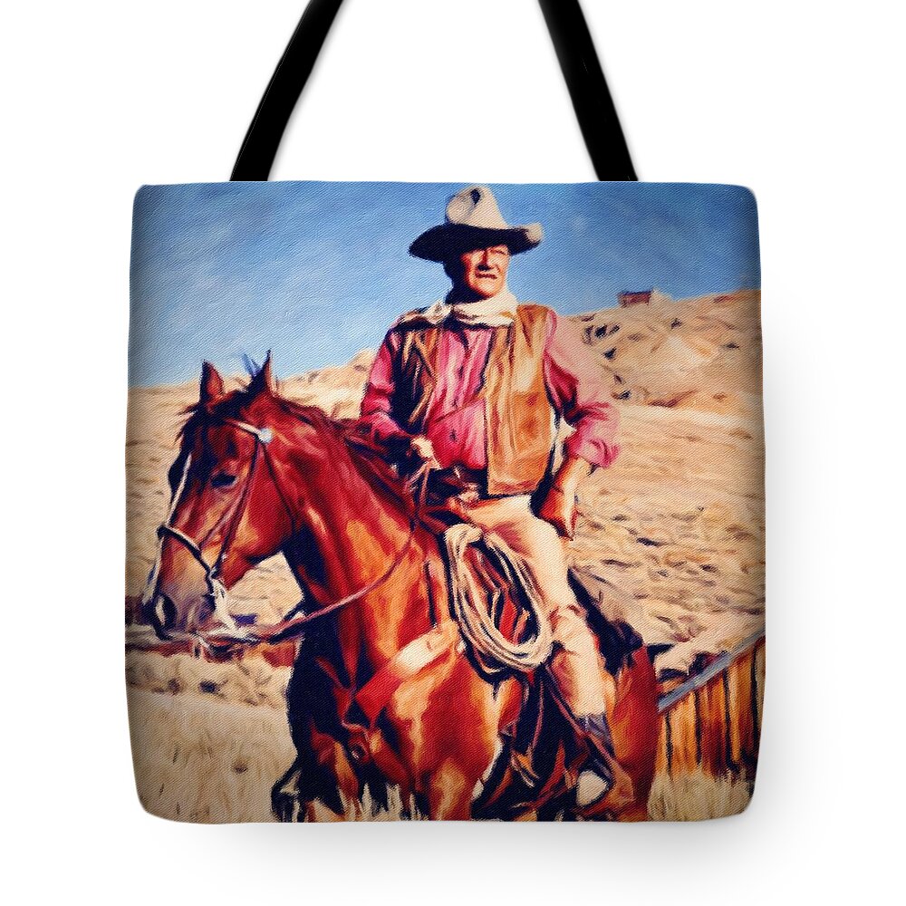 John Wayne Tote Bag featuring the painting Cowboy John Wayne by Vincent Monozlay