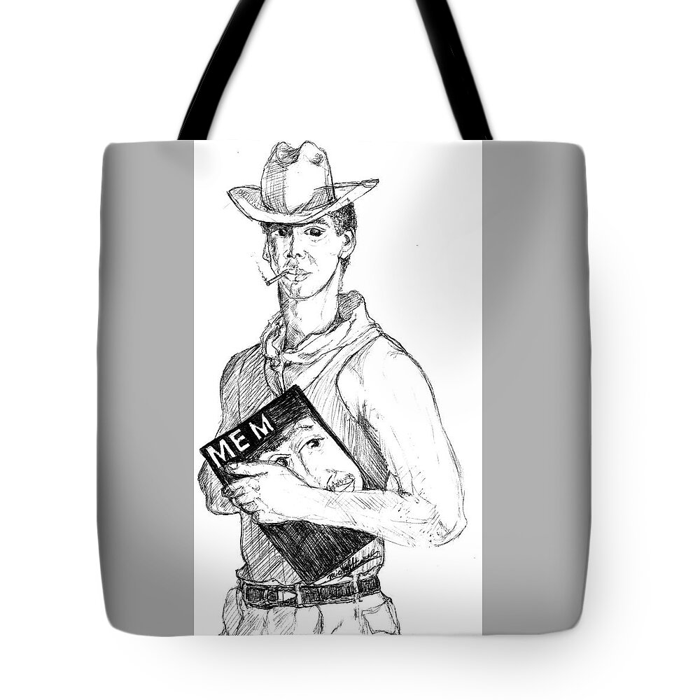 Man Tote Bag featuring the drawing Cowboy by Michelle Gilmore