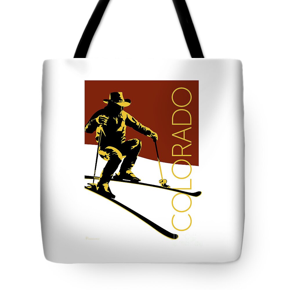 Skier Tote Bag featuring the digital art COLORADO Cowboy Skier by Sam Brennan
