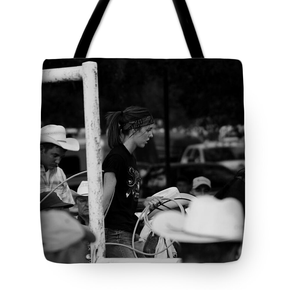 Cowgirl Tote Bag featuring the photograph Cowgirl at the Ready by Toni Hopper