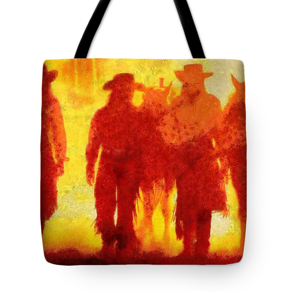Cowboys Tote Bag featuring the digital art Cowpeople by Caito Junqueira