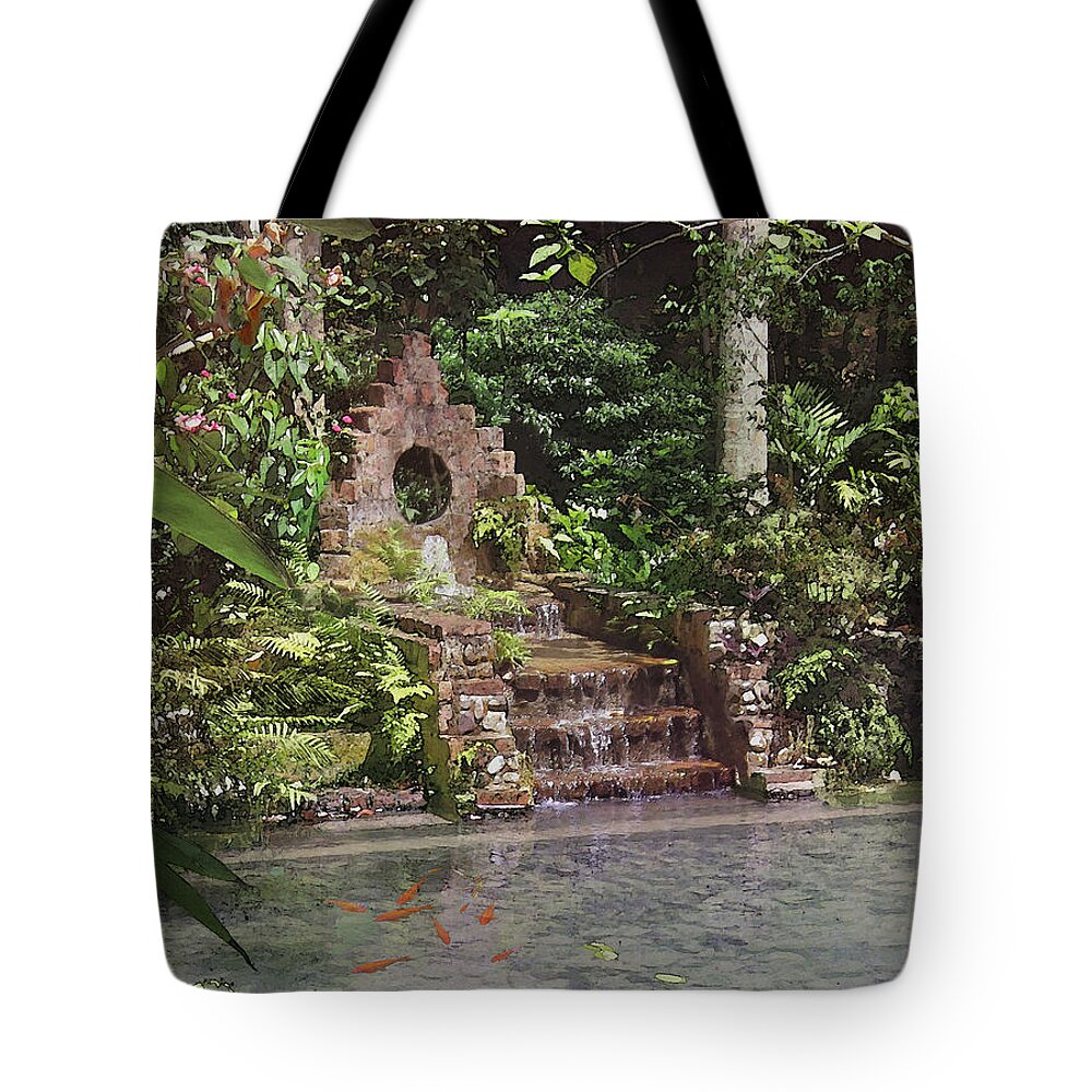 Cedric Hampton Tote Bag featuring the photograph Coyaba Garden Fountain by Cedric Hampton