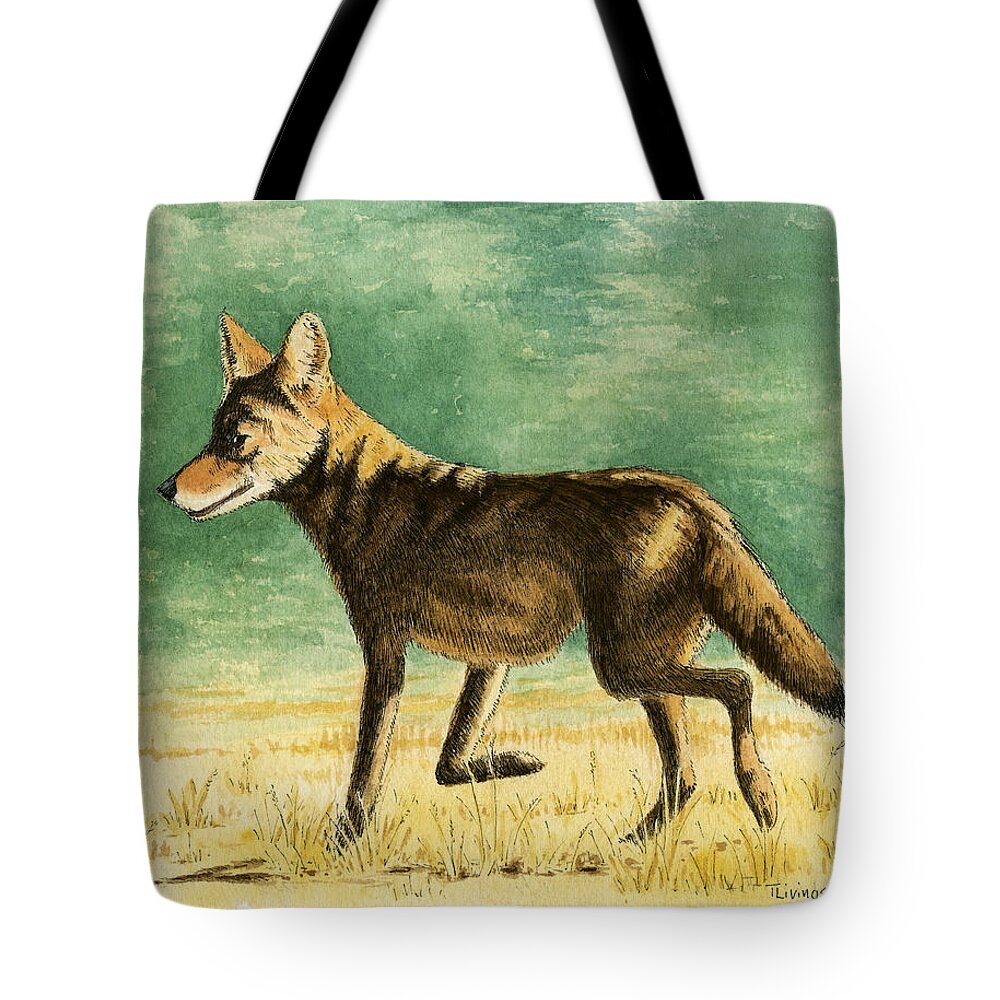 Coyote Tote Bag featuring the drawing Coyote by Timothy Livingston