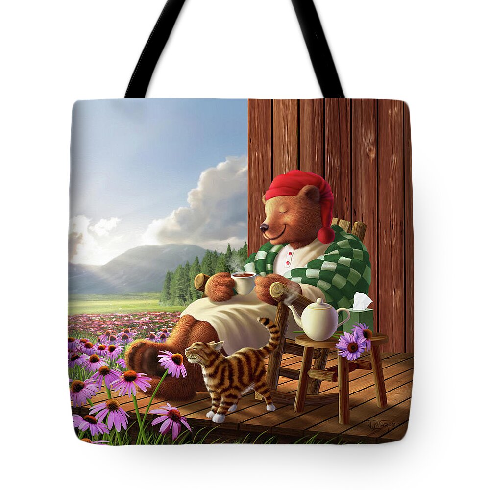 Bear Tote Bag featuring the digital art Cozy Porch by Jerry LoFaro
