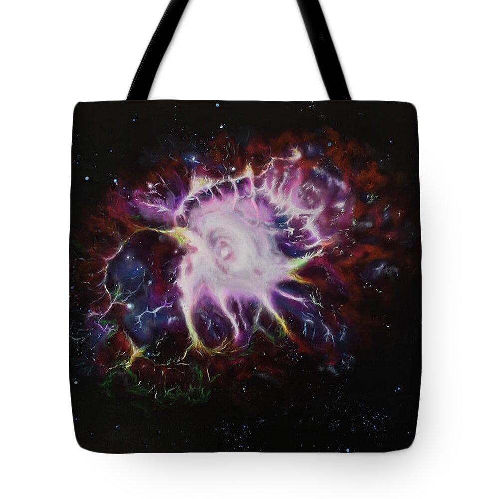 Oil Painting Tote Bag featuring the painting Crab Nebula by Neslihan Ergul Colley
