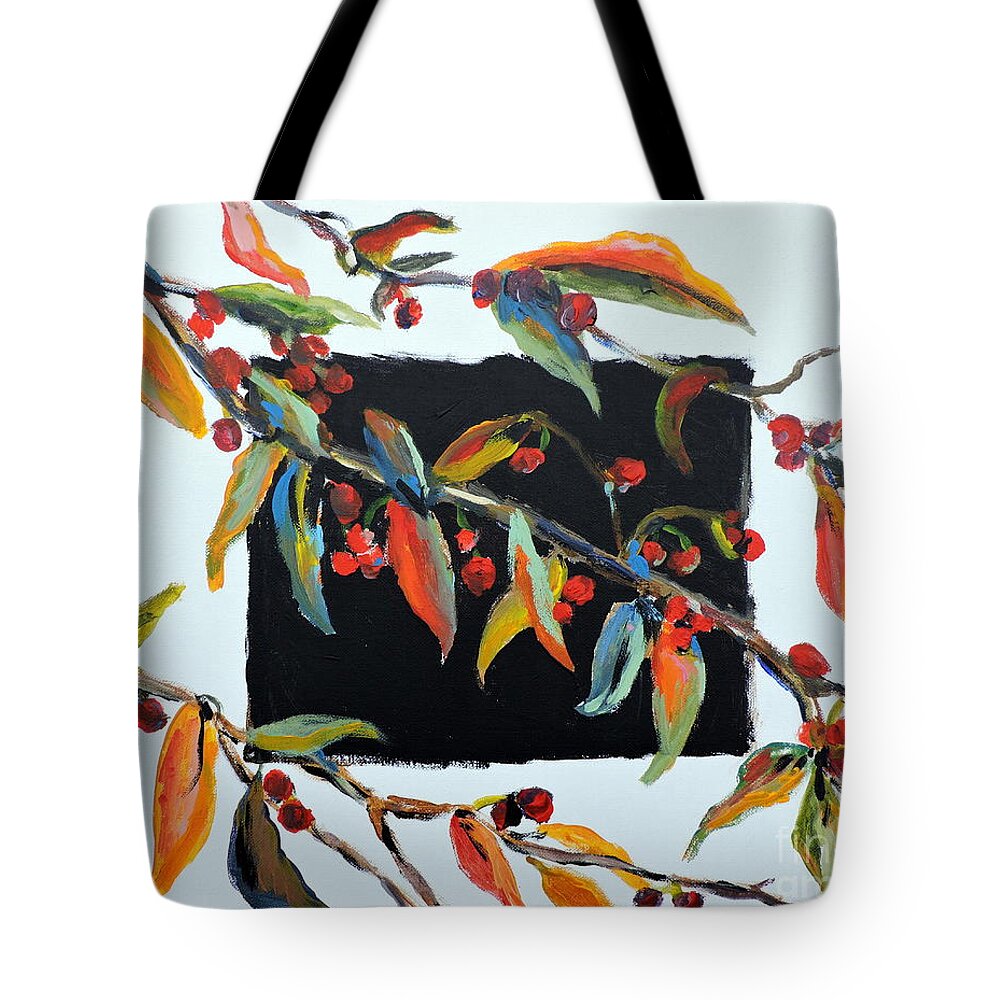 Crabapples Tote Bag featuring the painting Crabapple Branches with black by Jodie Marie Anne Richardson Traugott     aka jm-ART
