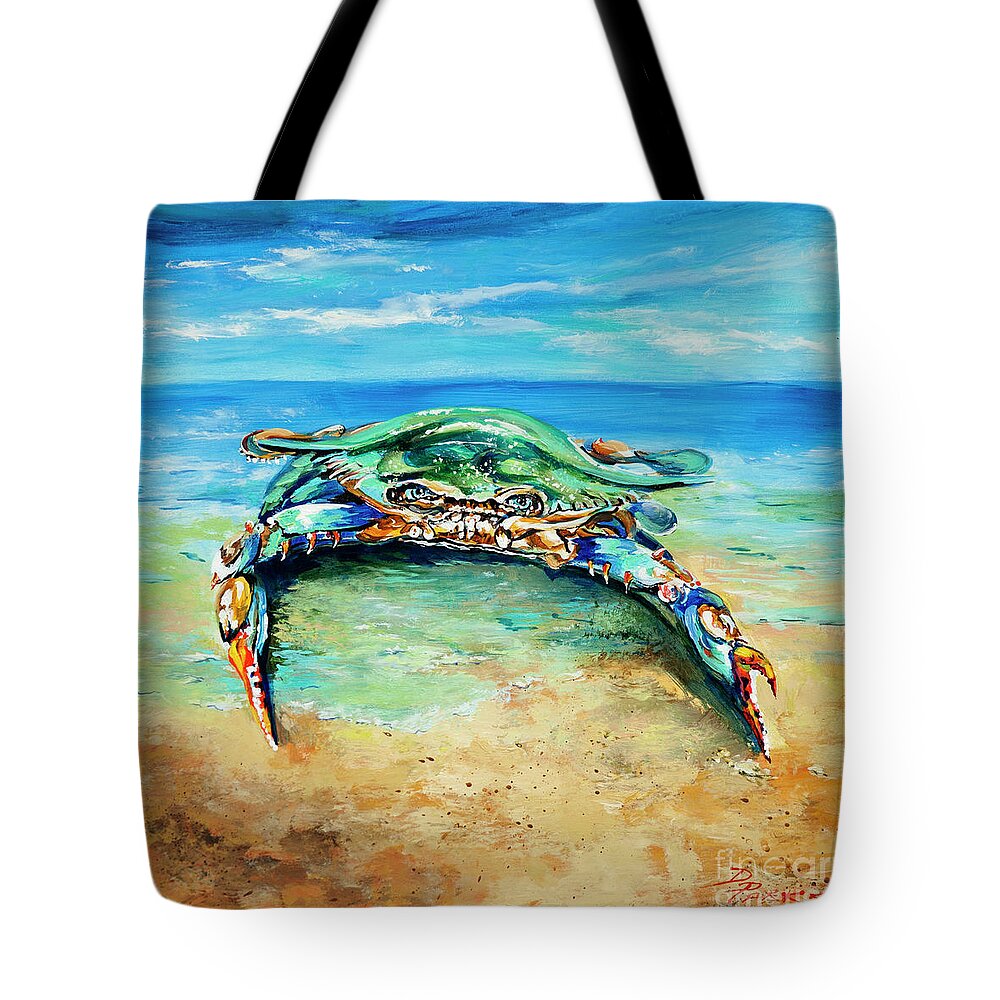 Louisiana Blue Claw Crab Tote Bag featuring the painting Crabby at the Beach by Dianne Parks