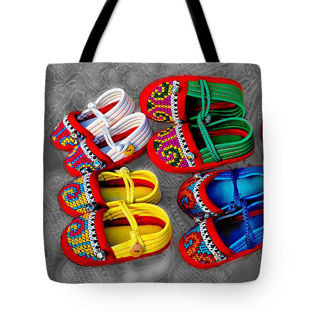 Children Tote Bag featuring the digital art Crafted Children's Shoes Of Northwest Thailand by Ian Gledhill