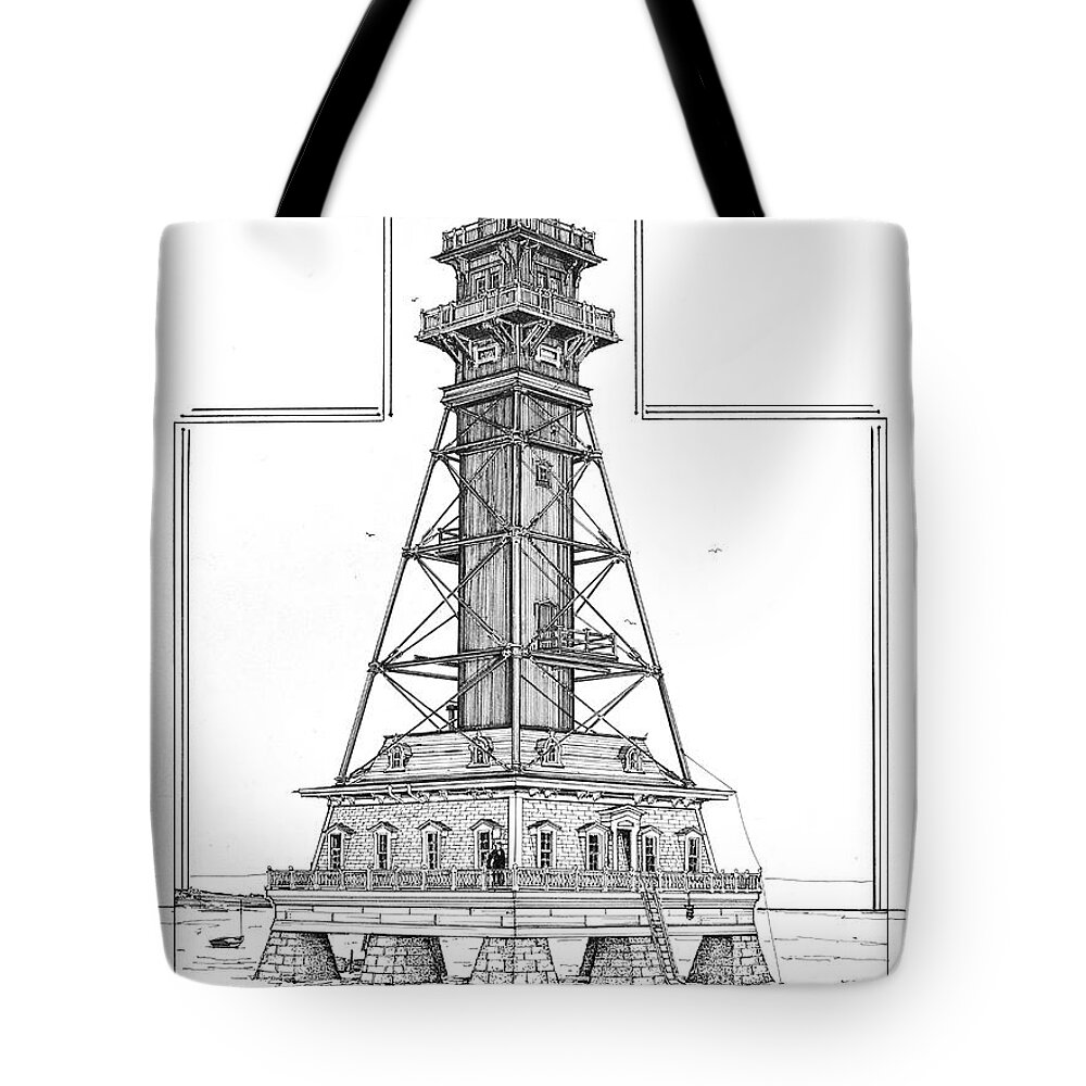 Chesapeake Bay Tote Bag featuring the drawing Craighill Rear Range Lighthouse by Ira Shander