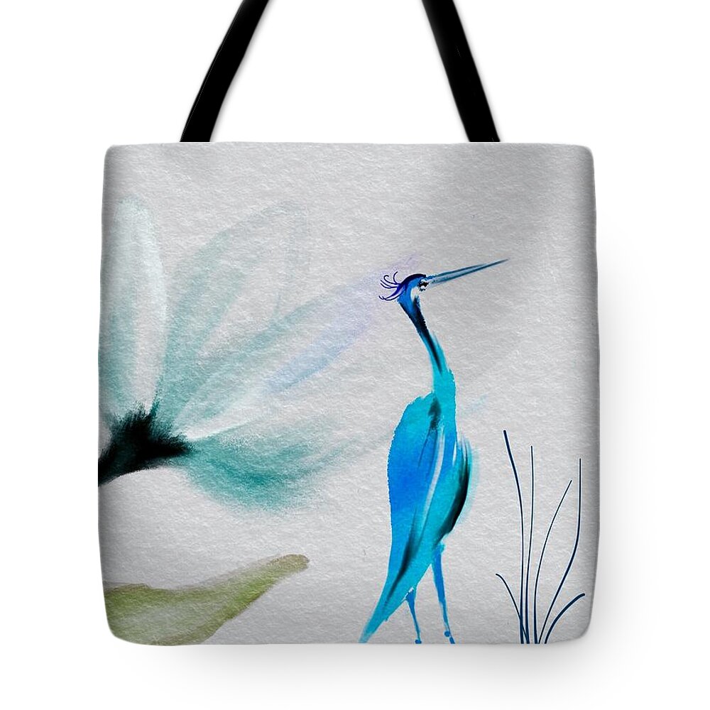 Ipad Art Tote Bag featuring the digital art Crane and Flower Abstract by Frank Bright