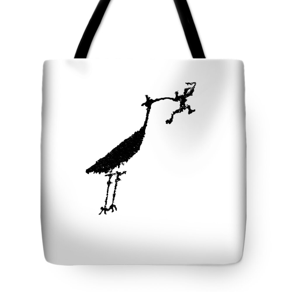 Petroglyph Tote Bag featuring the photograph Crane Petroglyph by Melany Sarafis