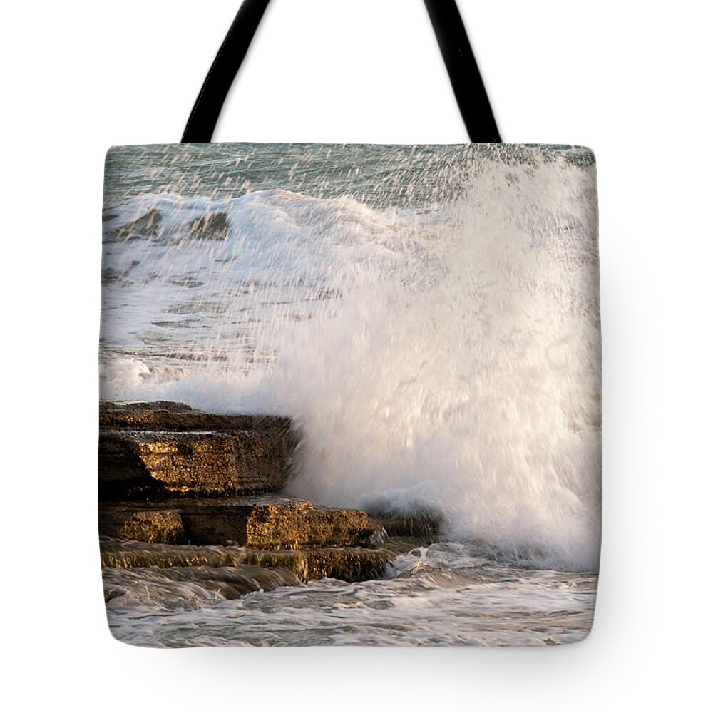 Wave Tote Bag featuring the photograph Crashing waves by Michalakis Ppalis