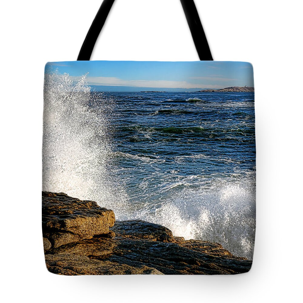 Maine Tote Bag featuring the photograph Crashing Waves on Fox Island by Olivier Le Queinec