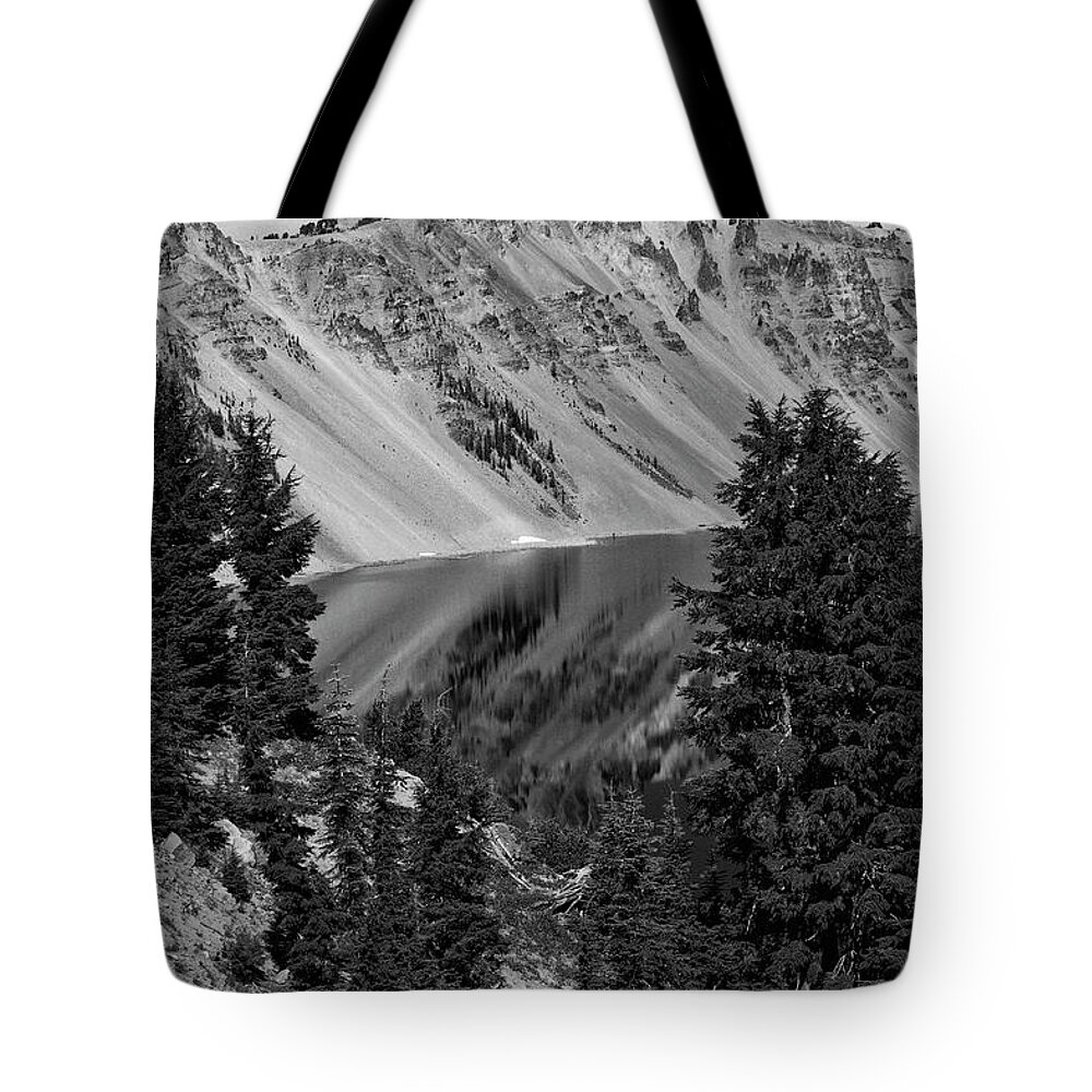 Crater Lake West Rim Tote Bag featuring the photograph Crater Lake 6 Black and White by Frank Wilson