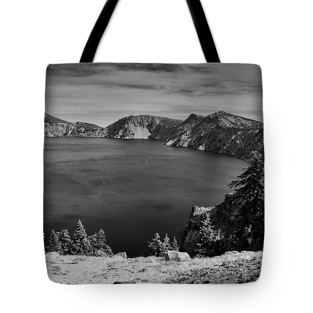 Crater Lake Tote Bag featuring the photograph Crater lake View in BW by Frank Wilson