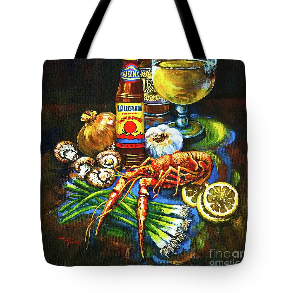  Louisiana Food Tote Bag featuring the painting Crawfish Fixin's by Dianne Parks