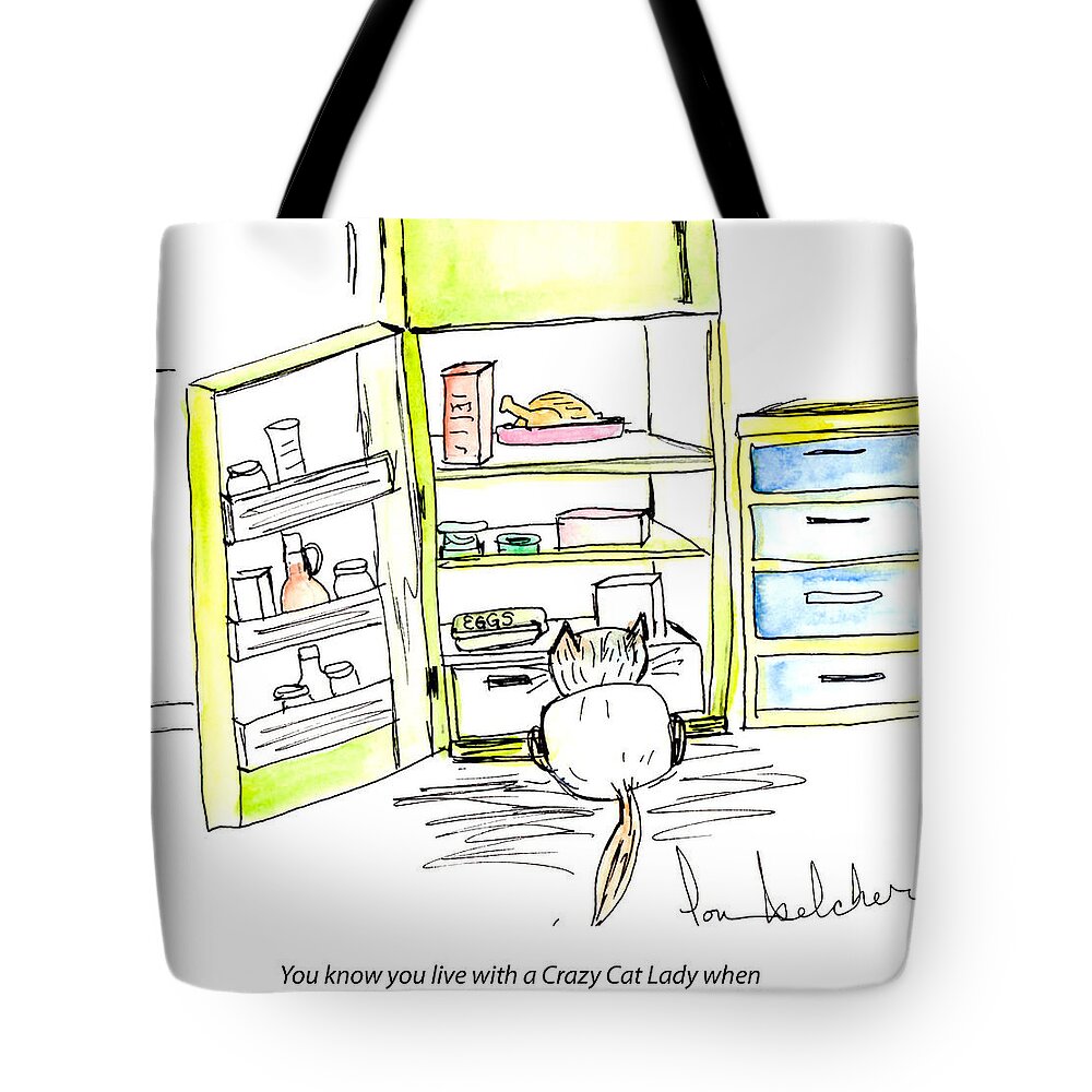 Cat Tote Bag featuring the painting Crazy Cat Lady 0003 by Lou Belcher
