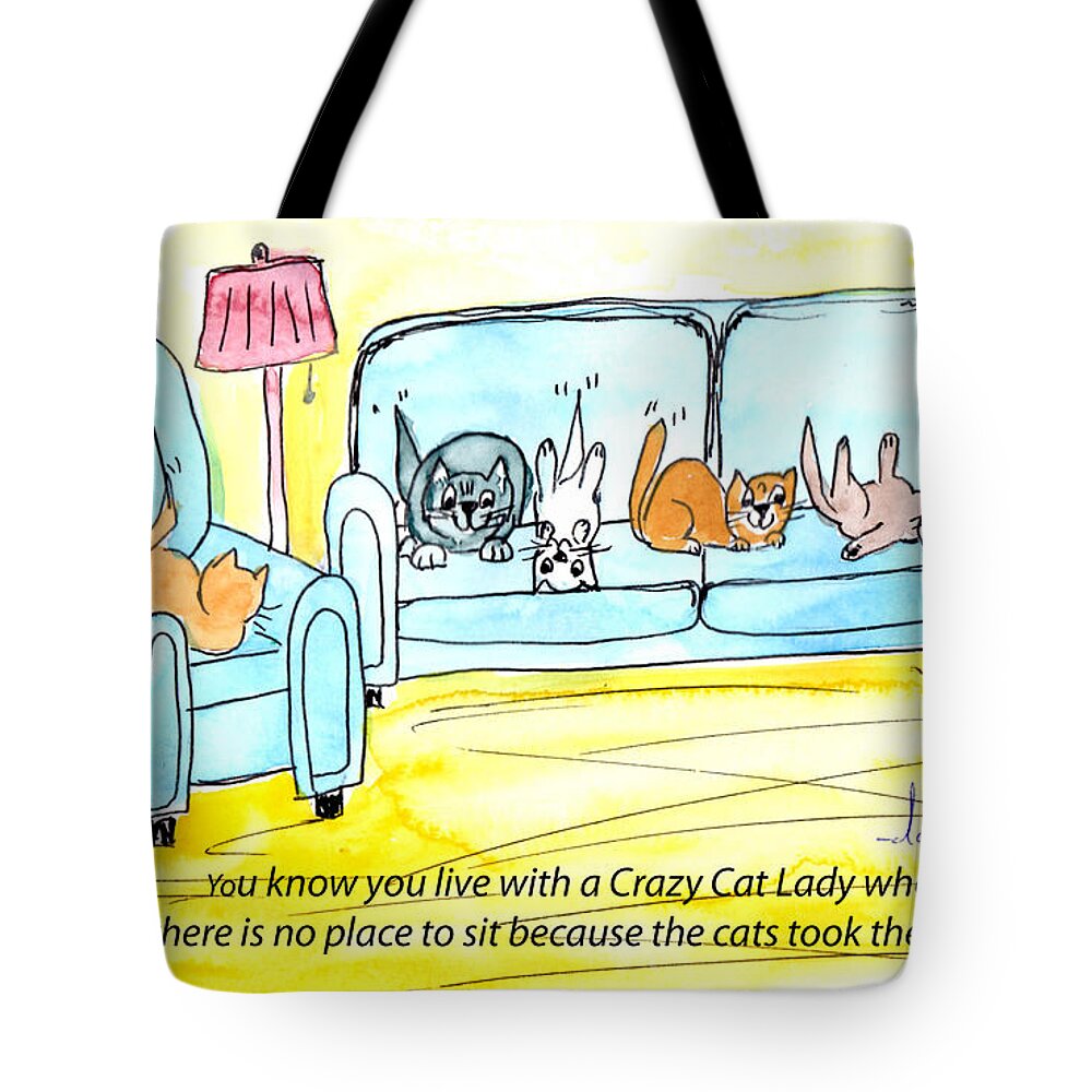 Cat Tote Bag featuring the painting Crazy Cat Lady 0004 by Lou Belcher