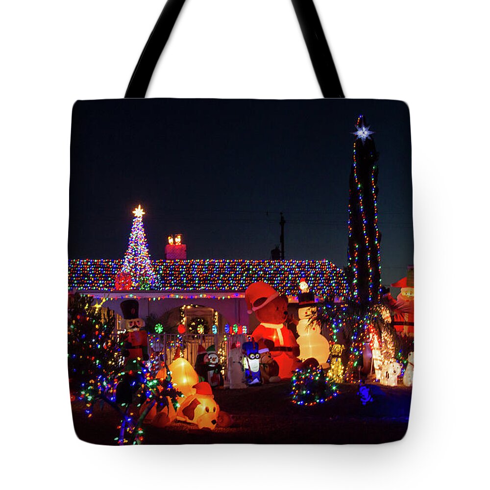 Crazy Christmas Lights Tote Bag featuring the photograph Crazy Christmas Lights 1 by Bonnie Follett