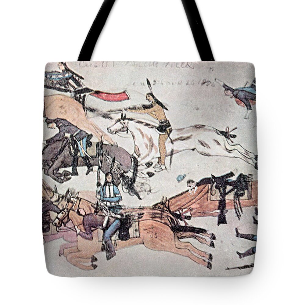 History Tote Bag featuring the photograph Crazy Horse At The Battle Of The Little by Photo Researchers