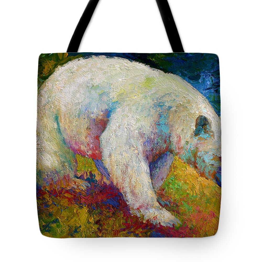 Western Tote Bag featuring the painting Creamy Vanilla - Kermode Spirit Bear Of BC by Marion Rose