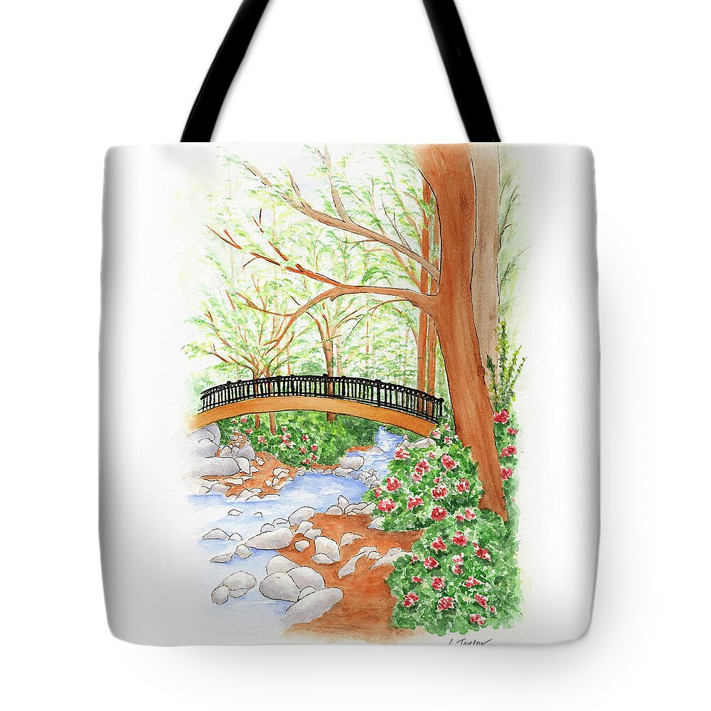 Lithia Park Tote Bag featuring the painting Creek Crossing by Lori Taylor