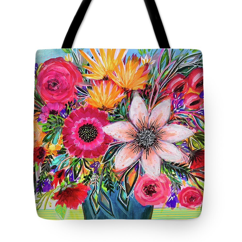 Floral Tote Bag featuring the painting Creme De La Stem by Robin Mead