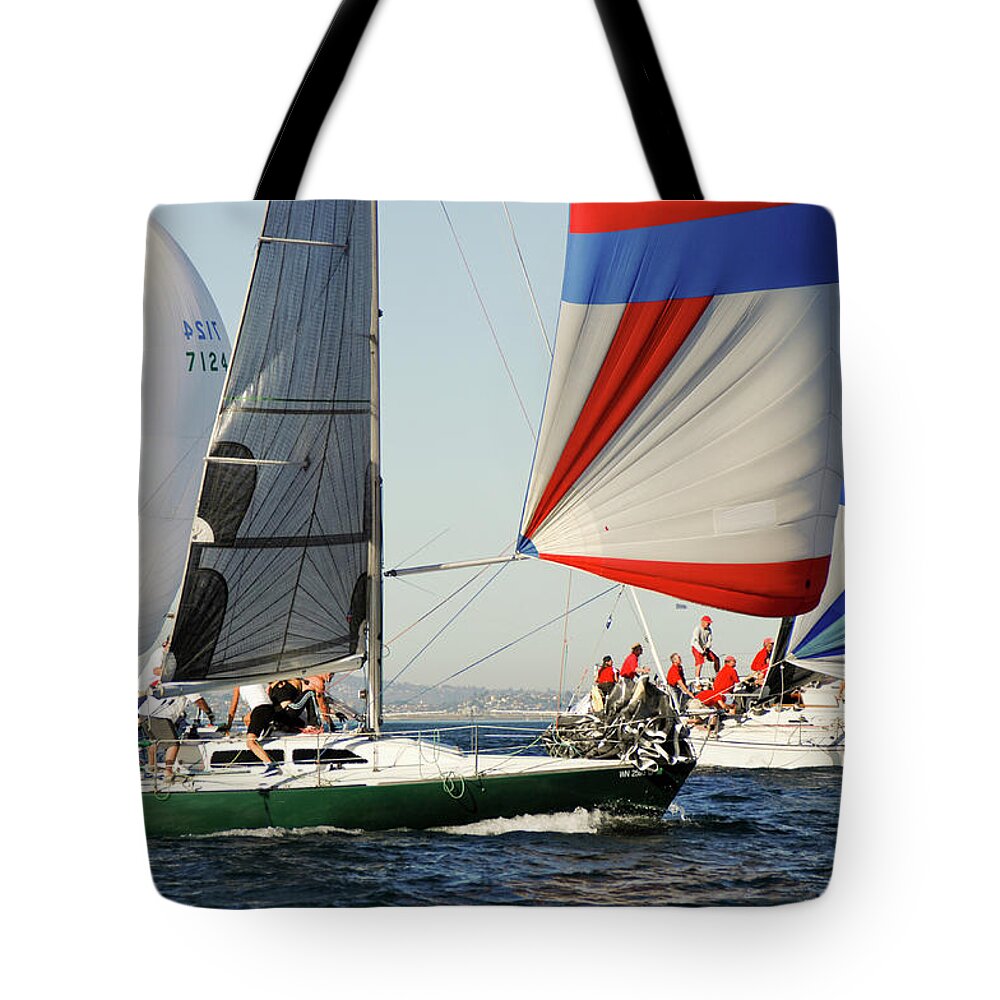 Sailing Tote Bag featuring the photograph Crew Work by David J Shuler