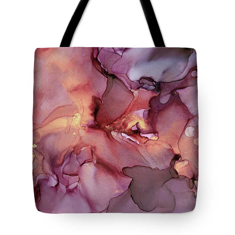 Ink Tote Bag featuring the painting Crimson and Gold Abstract Ink Painting by Olga Shvartsur
