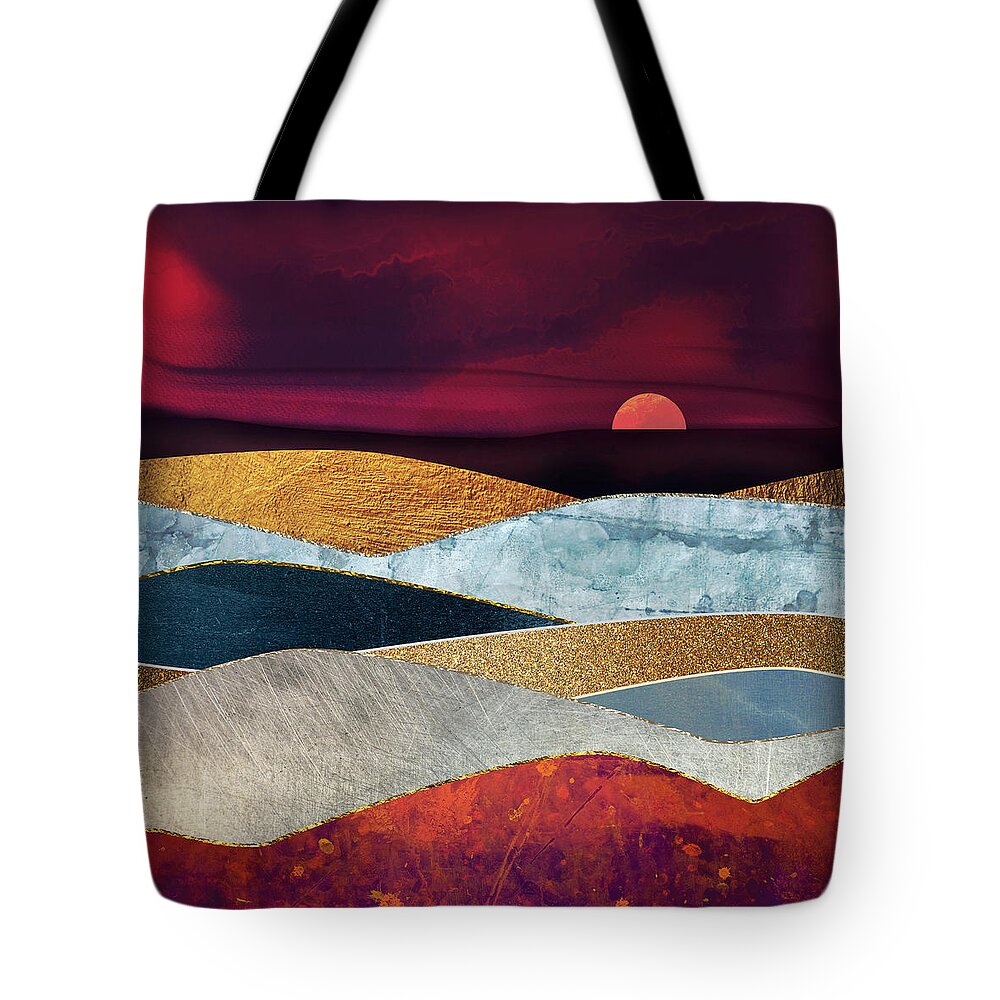 Sky Tote Bag featuring the digital art Crimson Sky by Spacefrog Designs