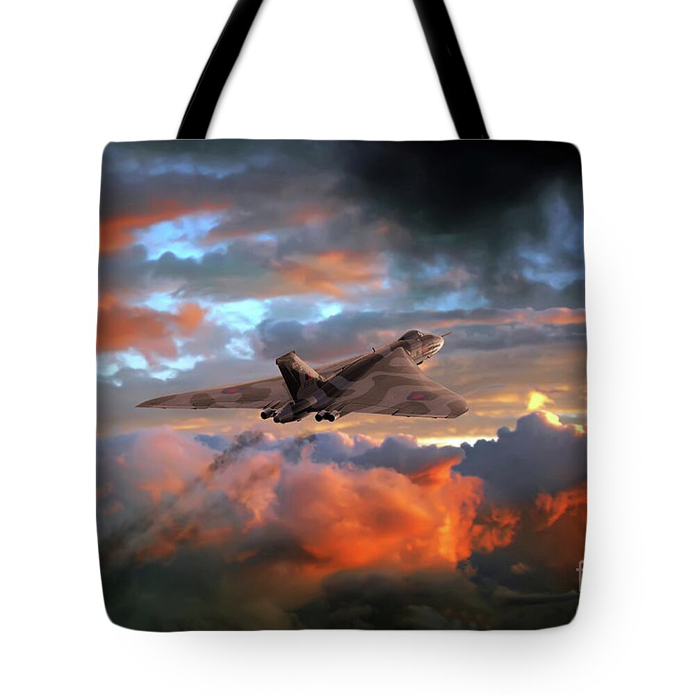 Avro Vulcan Bomber Tote Bag featuring the digital art Crimson Vulcan by Airpower Art