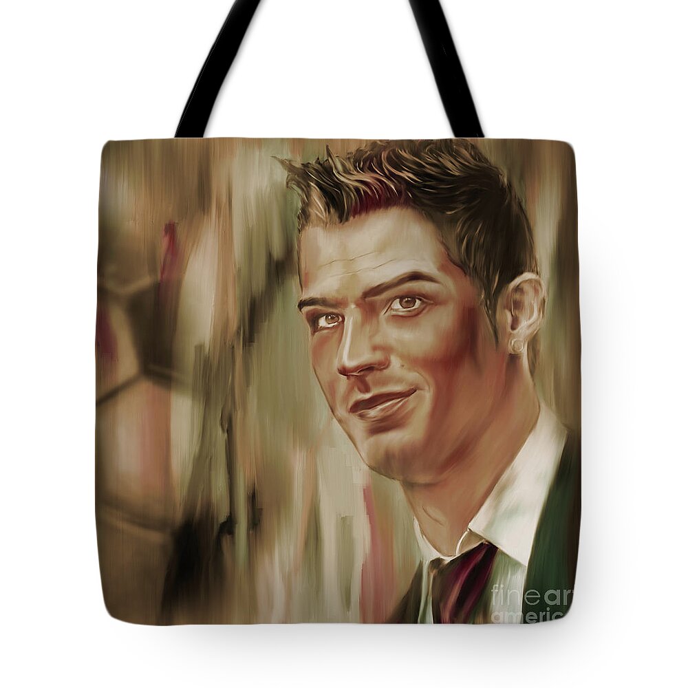 Soccer Tote Bag featuring the painting Cristiano Ronaldo 450i by Gull G