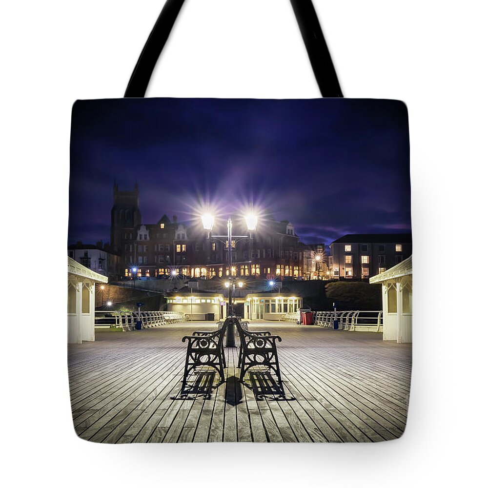 Pier Tote Bag featuring the photograph Cromer pier at night in Norfolk England by Simon Bratt