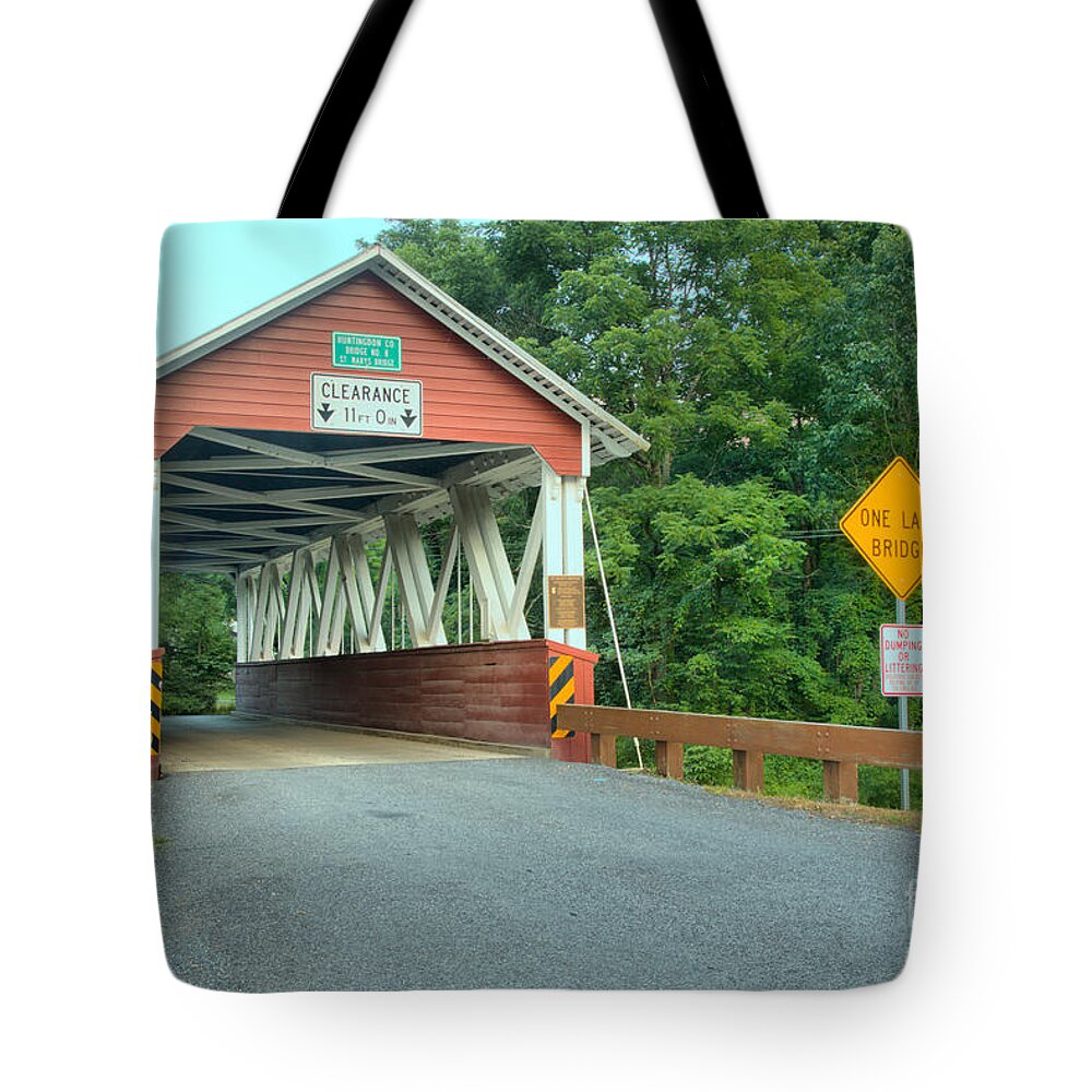 St Mary Covered Bridge Tote Bag featuring the photograph Cromwell Township Covered Bridge by Adam Jewell