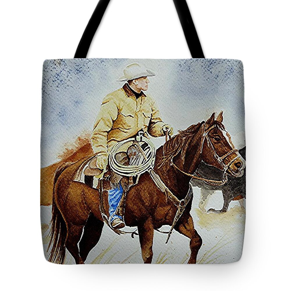 Art Tote Bag featuring the painting Cropped Ranch Rider by Jimmy Smith