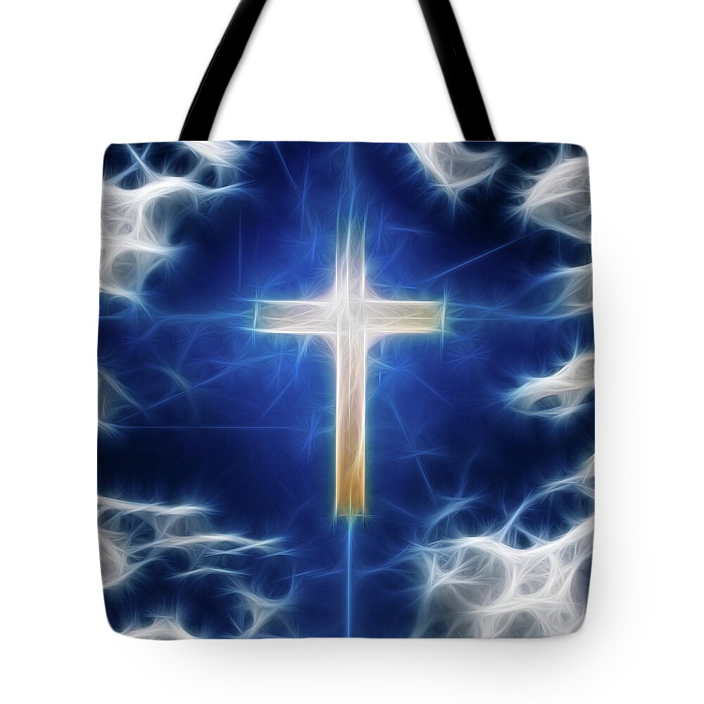 Cross Tote Bag featuring the digital art Cross Abstract by Bruce Rolff