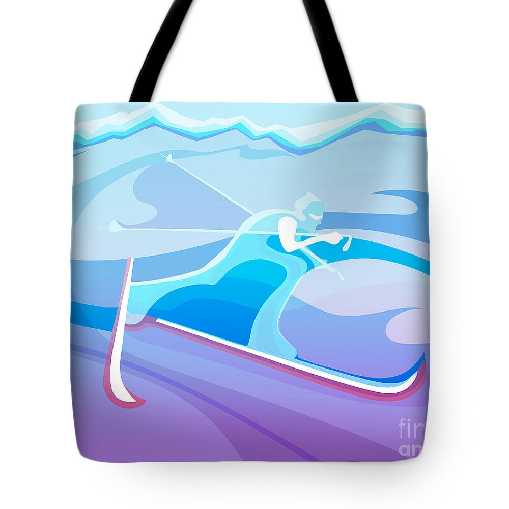Skiing Tote Bag featuring the painting Cross County skier abstract by Sassan Filsoof