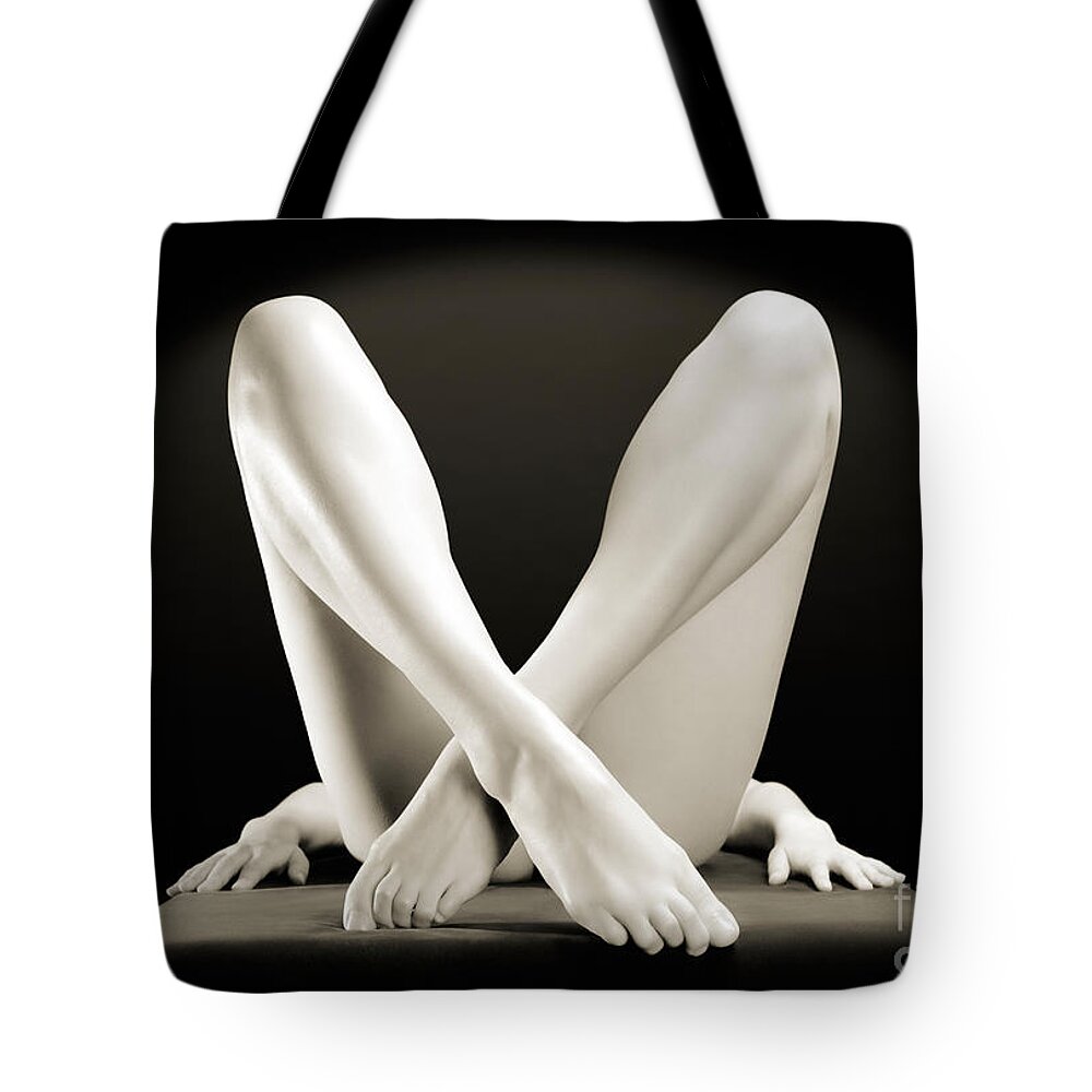 Nude Tote Bag featuring the photograph Crossed Legs by Maxim Images Exquisite Prints