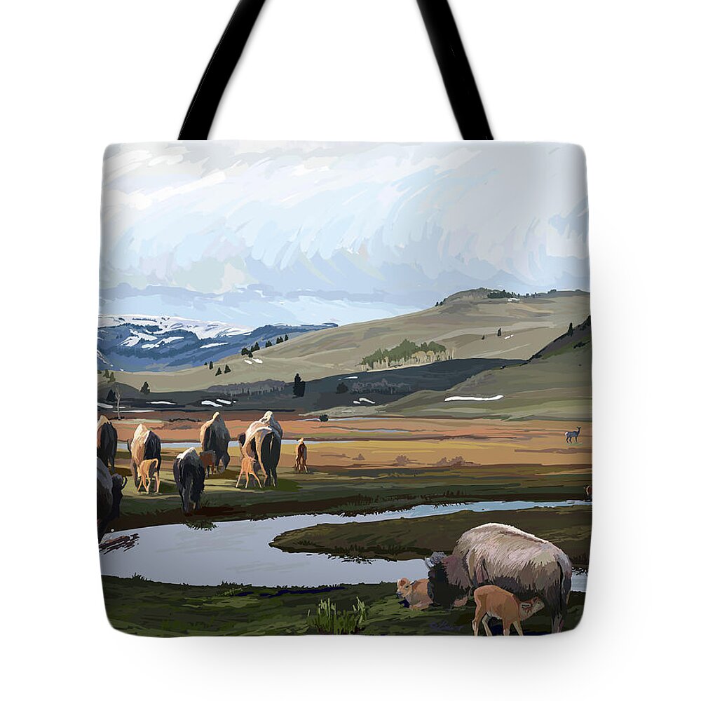 Wildlife Tote Bag featuring the painting Crossing Slough Creek by Pam Little