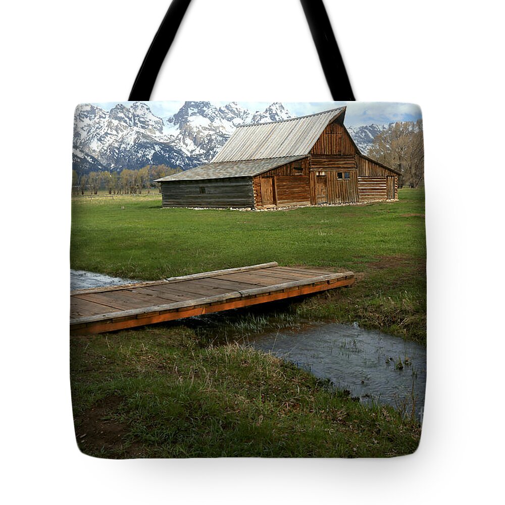 Moulton Barn Tote Bag featuring the photograph Crossing The Creek Along Mormon Row by Adam Jewell
