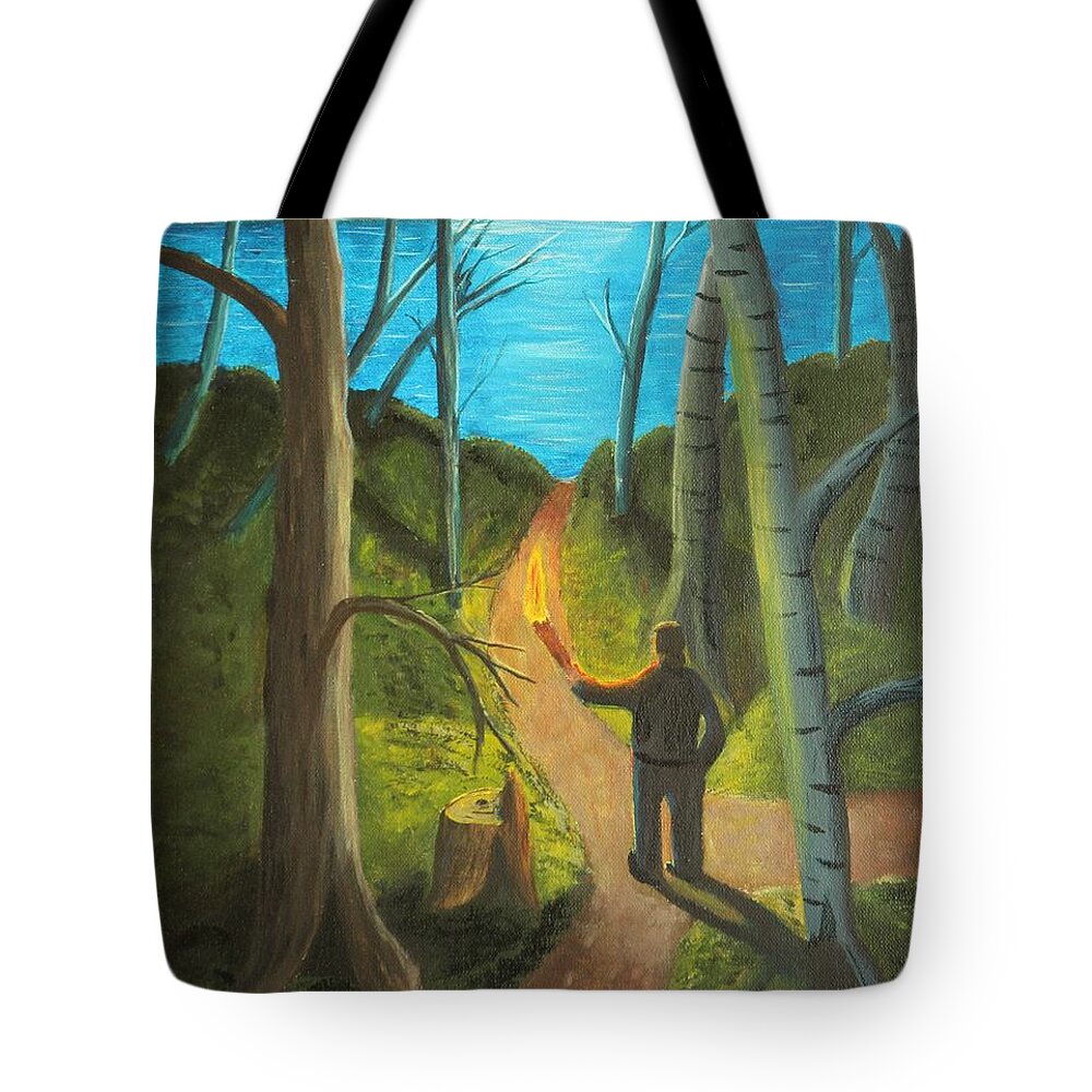 Forest Tote Bag featuring the painting Crossroads by David Bigelow