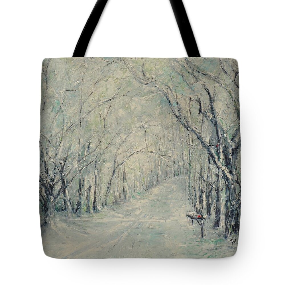 Oil Pastel Tote Bag featuring the painting Crossroads From the Dee Street Series by Robin Miller-Bookhout