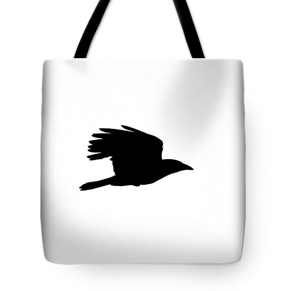 American Crow Tote Bag featuring the photograph Crow in Flight Silhouette by Ken Stampfer