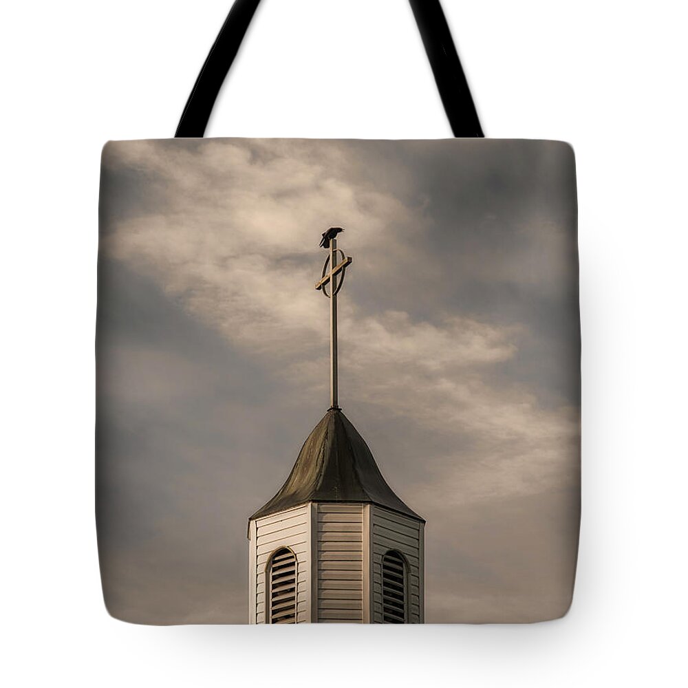 Birds Tote Bag featuring the photograph Crow on Steeple by Richard Rizzo