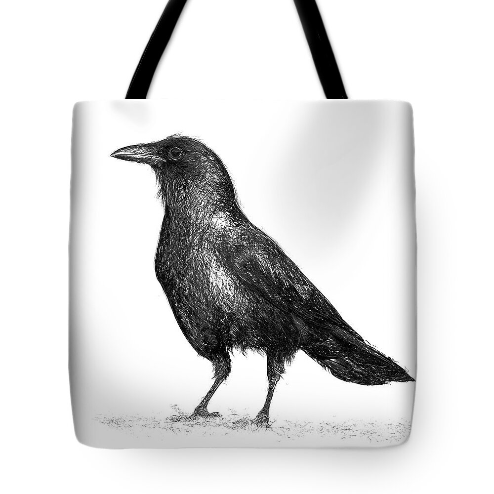Bird Tote Bag featuring the digital art Crow B And W by Yuichi Tanabe