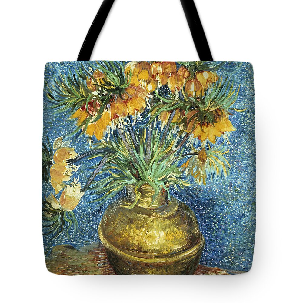 Crown Tote Bag featuring the painting Crown Imperial Fritillaries in a Copper Vase by Vincent Van Gogh