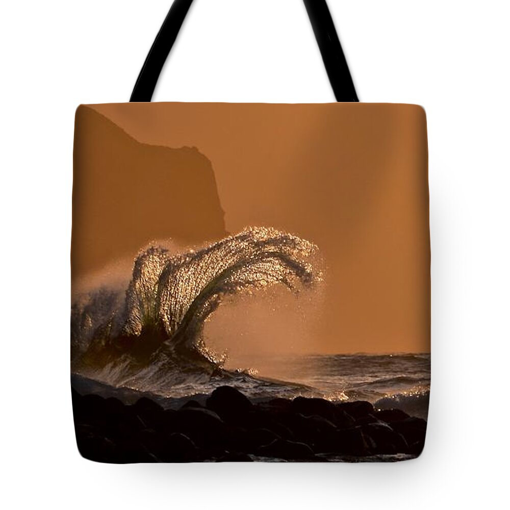 Wave Tote Bag featuring the photograph Crown of Waves  Ke'e Beach  Kauai by Debra Banks