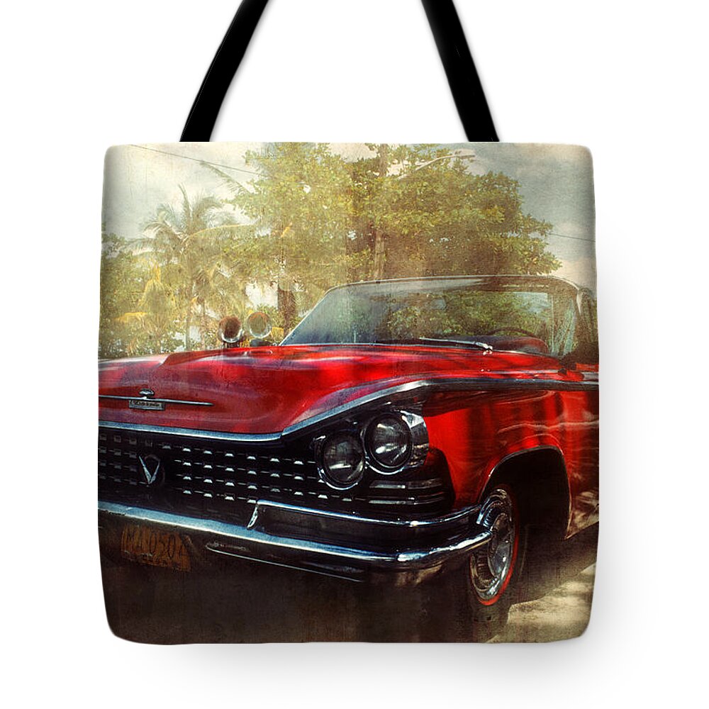 Cuba Tote Bag featuring the photograph Cuba red car by Nadia Di Silvestro